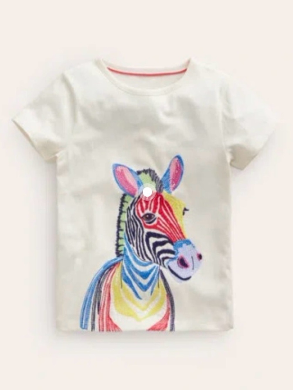 Mini Boden Super Stitch Zebra Tee Ivory 2/3T